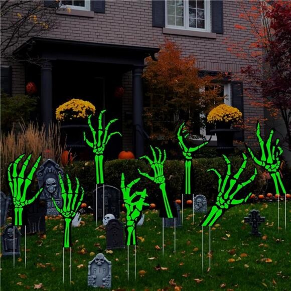 12 Pack Halloween Yard Signs with Stakes Glow in The Dark Plastic Skeleton - Picture 3 of 7